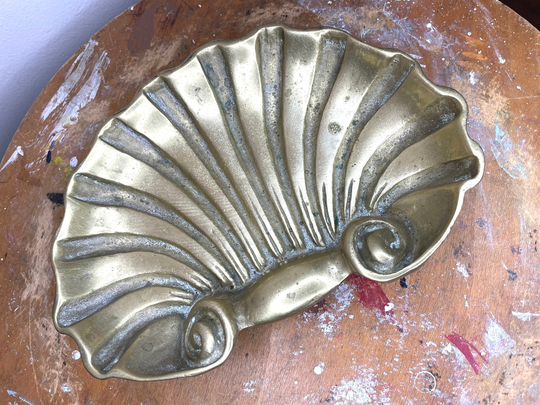 Large Vintage Brass Seashell Shallow Dish/Container