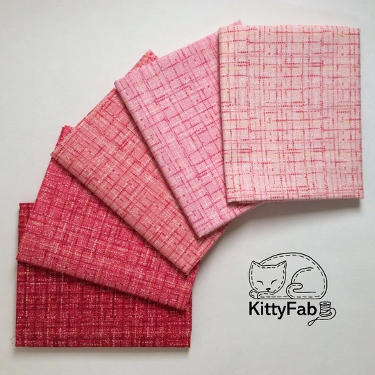 Coco Red Bundle - Blender Cotton Fabric 5-Piece Fat Quarter Michael Miller Modern Grid Texture Basics Quilting Apparel Home Decor