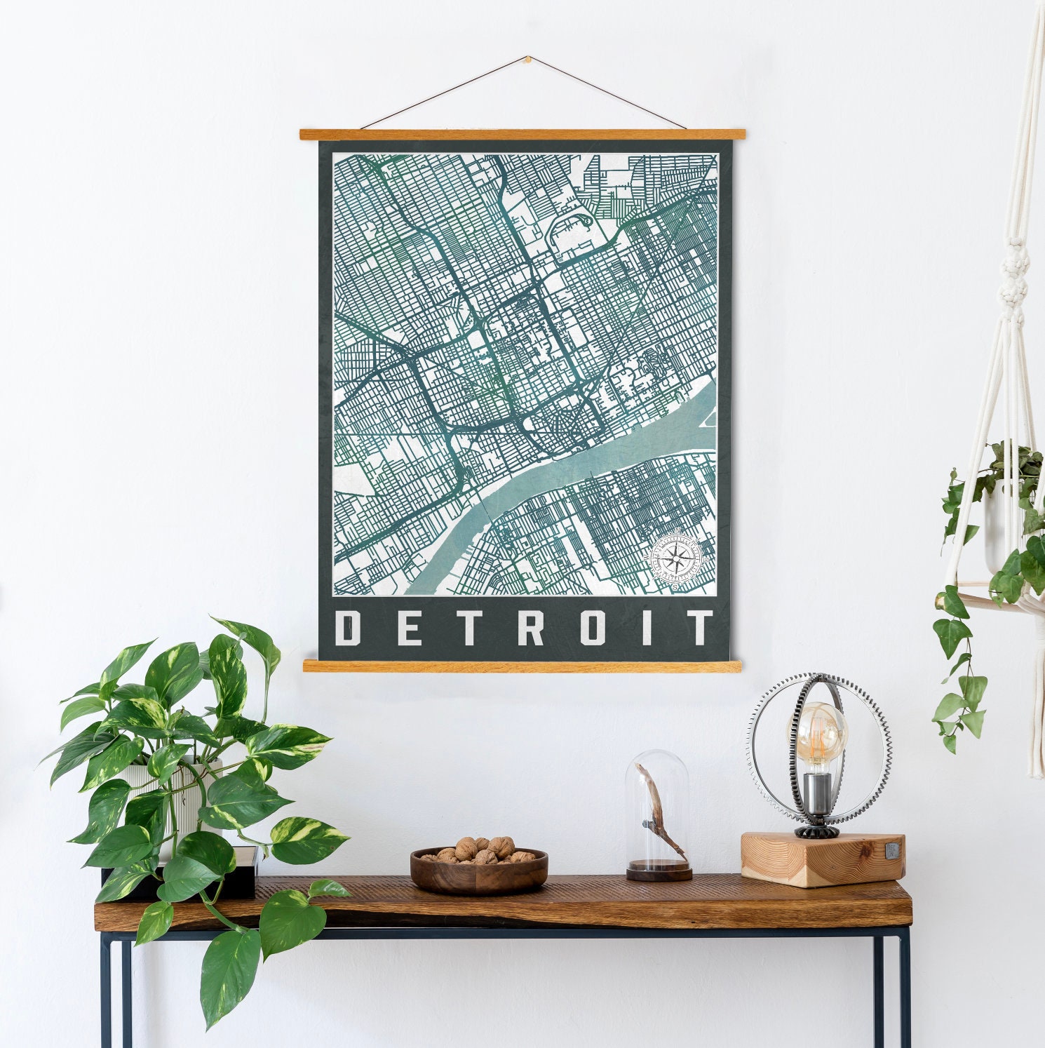 Detroit Michigan City Map | Hanging Canvas Of Printed Marketplace