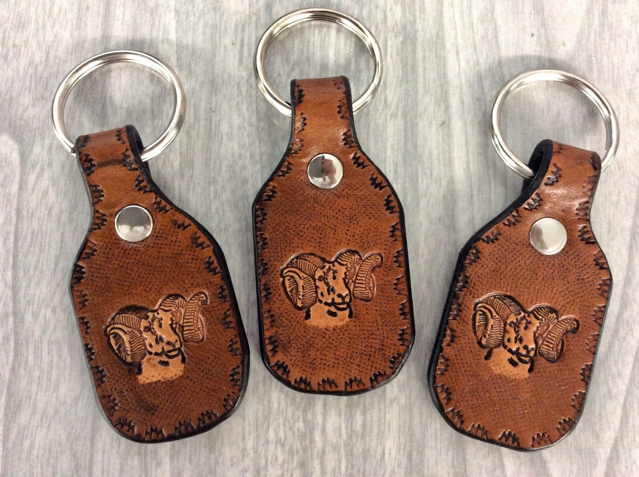 Sheep, Leather Key Fob, Leather Chain, Mountain Goat, Ram Sheep Chain, Animal, Mammal Fob