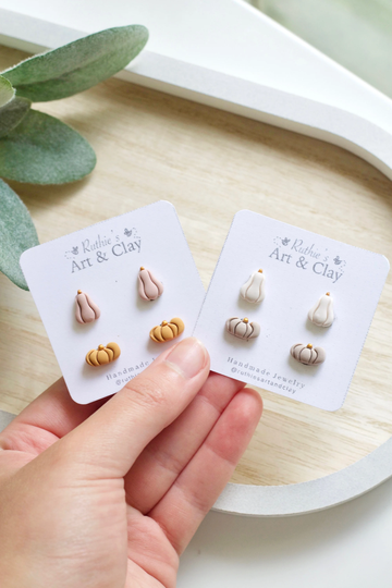 Fall Gourd Clay Stud Earrings | Halloween Polymer Handmade Earring Pumpkin