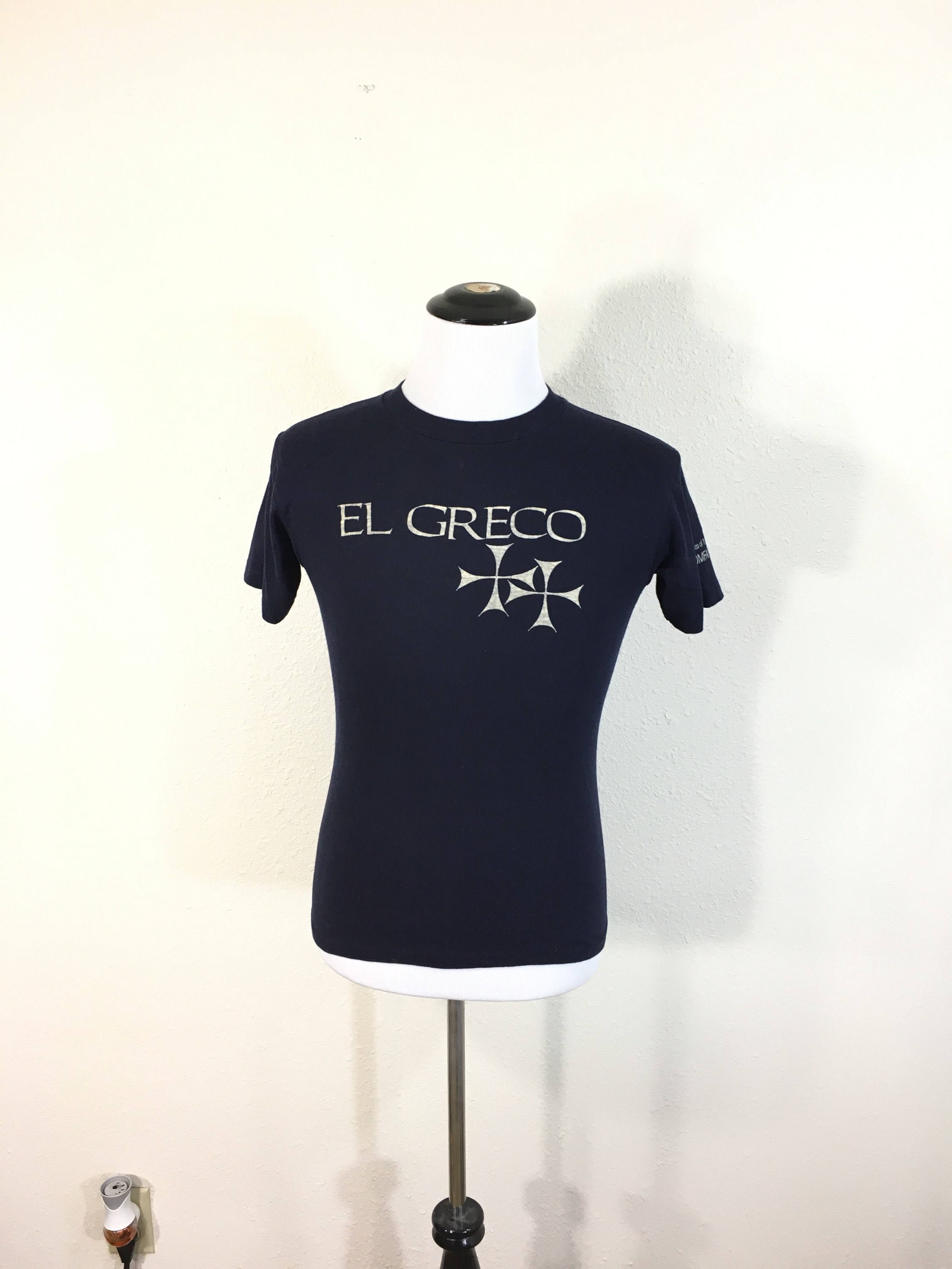 80's Vintage 50/50 Blend El Greco Artist T-Shirt Art Tee Navy Blue Colour Size M