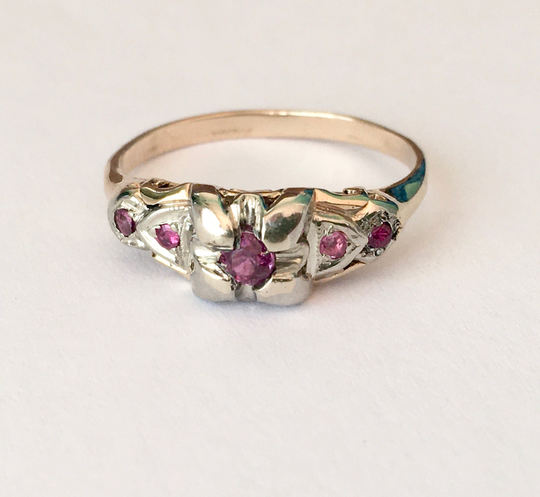 Vintage Bicolor Ruby Engagement Ring, Size 5.5