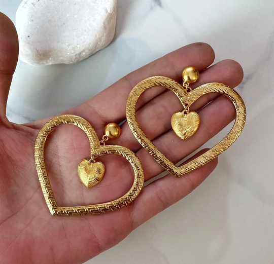 Gold Heart Earrings, Oversized Large Big Y2K Aesthetic, Xl Charm Valentine's Day Gift