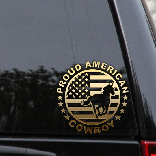 Cowboy Proud American Decal Sticker Flag Country Horse Truck Car Window