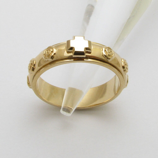 Rr2071-S Sterling Silver Solid Spinning Cross Rose Rosary Ring
