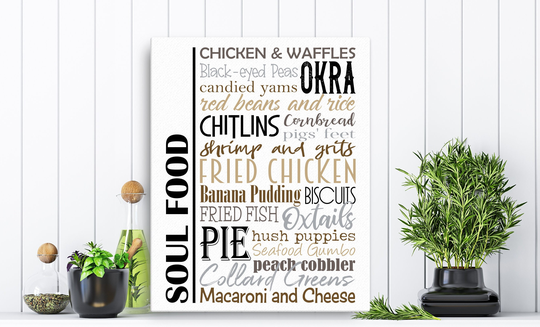 Soul Food Sign Canvas | Traditional Southern Soulful Dishes Multiple Colors Available 16"x20"