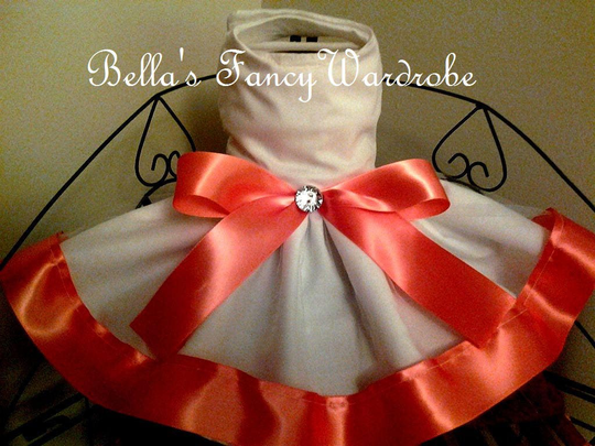 Deep Coral Peach & White Beauty Fancy Dog Dress