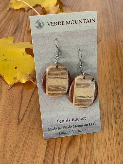 Cut From Vintage Tennis Racket Wooden Earthy Earrings, Cut The Racquet Handle, Hand Crafted, Retro Jewelry, Wood Anniversary, Upcycle