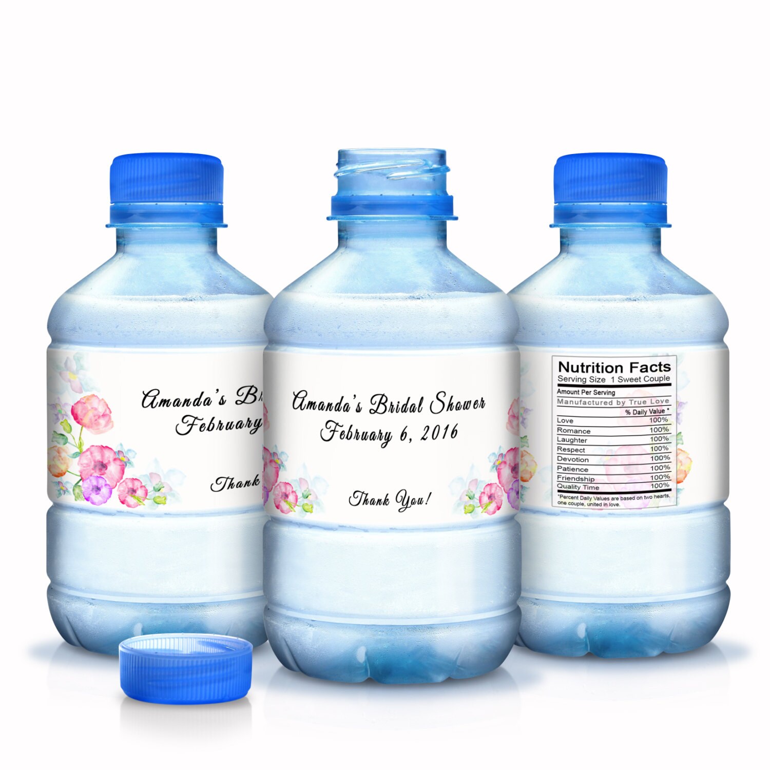 30 Bridal Shower Water Bottle Labels - Decor Wraps Watercolor Wrappers