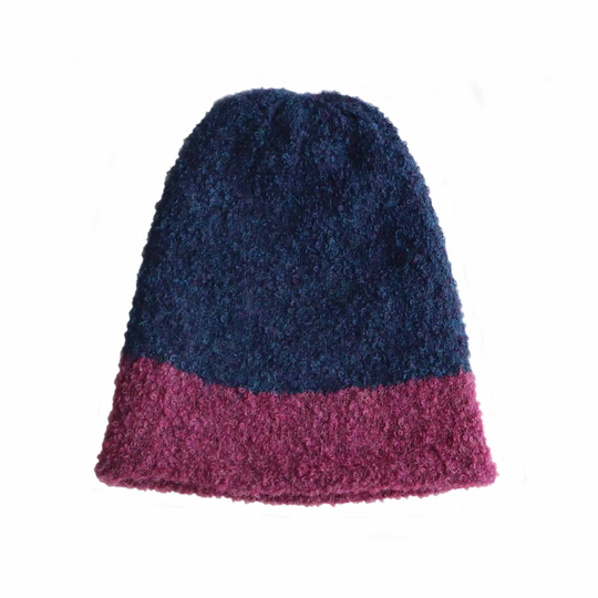 Beanie 2 Color Design Soft Boucle Alpaca Blend, Double Knitted Hat Stretchable