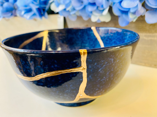 Kintsugi Bowl, Blue Ocean Home Decor, Pottery, Valentine Gifts, Minimalist, Ramen Bowl Large