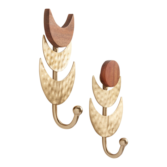 Acacia and Gold Moon Wall Hooks Set of 2 - Metal by World Market