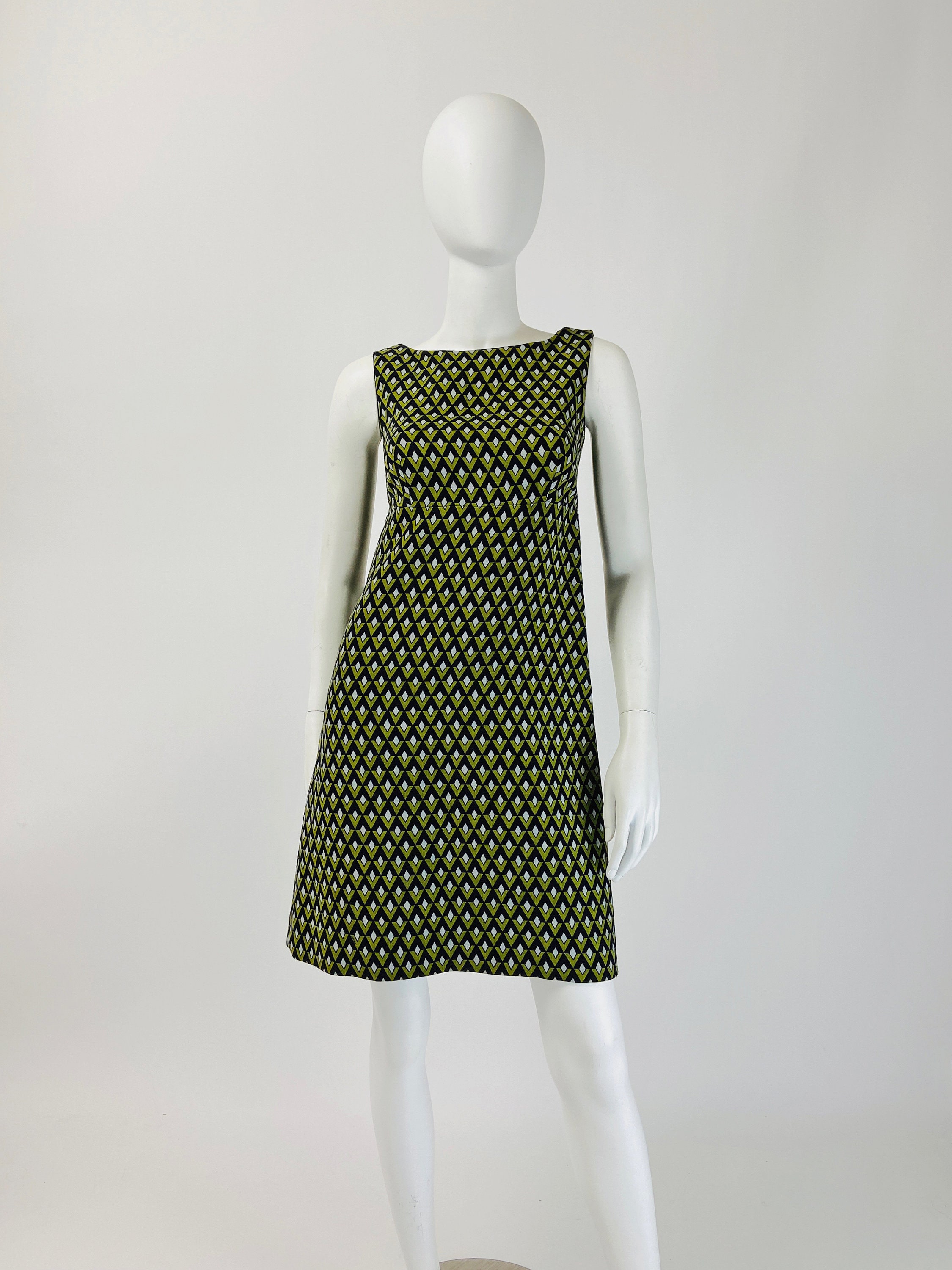Vintage 90S Prada Dress, Designer Mod Mini Op Art 60S Style Xs Size 2 Us, 6 Uk, 38 Italy P441