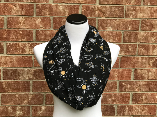 Constellation Scarf Zodiac Cassiopeia Glow in Dark Infinity Astrology Black Celestial Skies Galaxy Stars