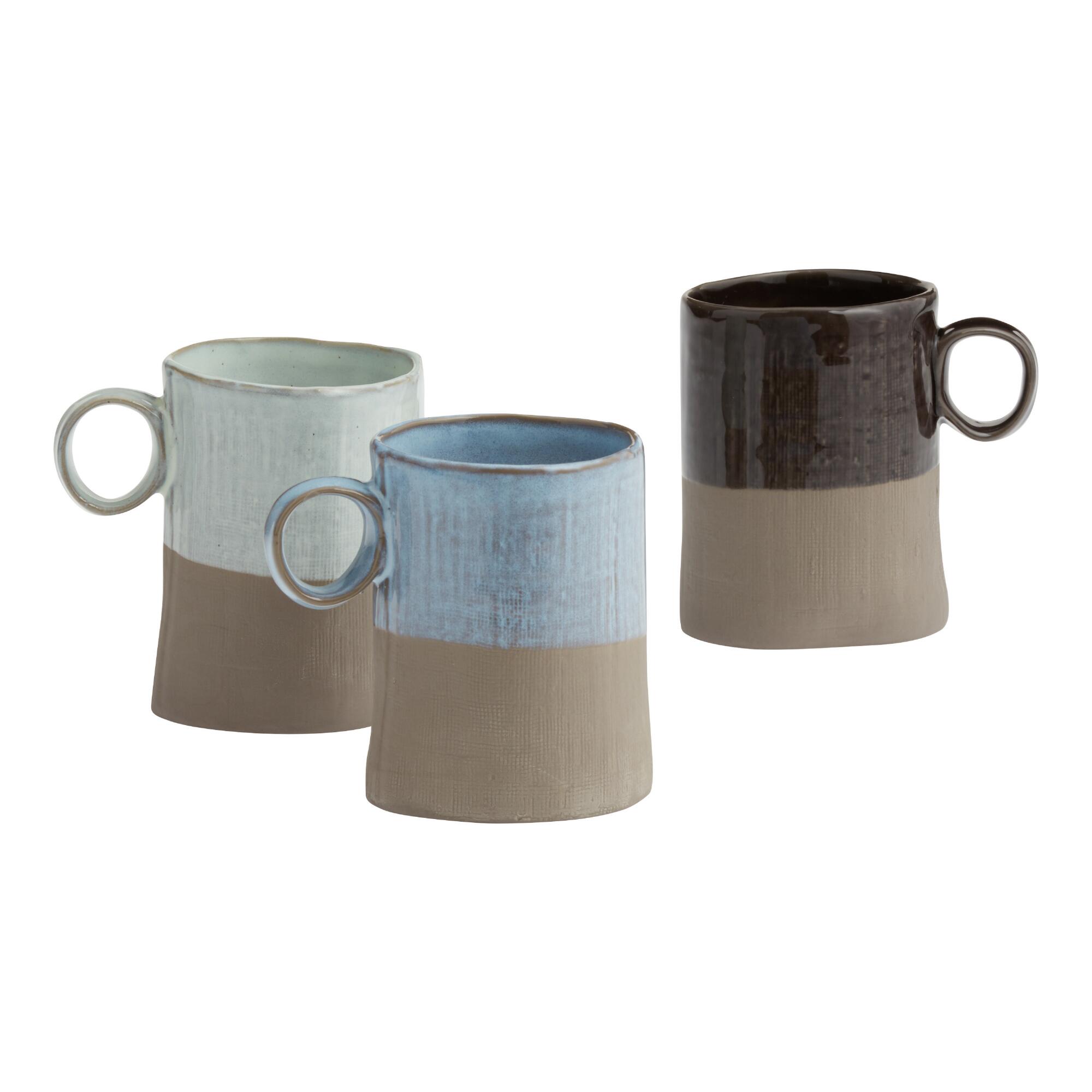 Dipped Organic Mugs Set of 3: Blue/Gray/Green - Stoneware by World Market