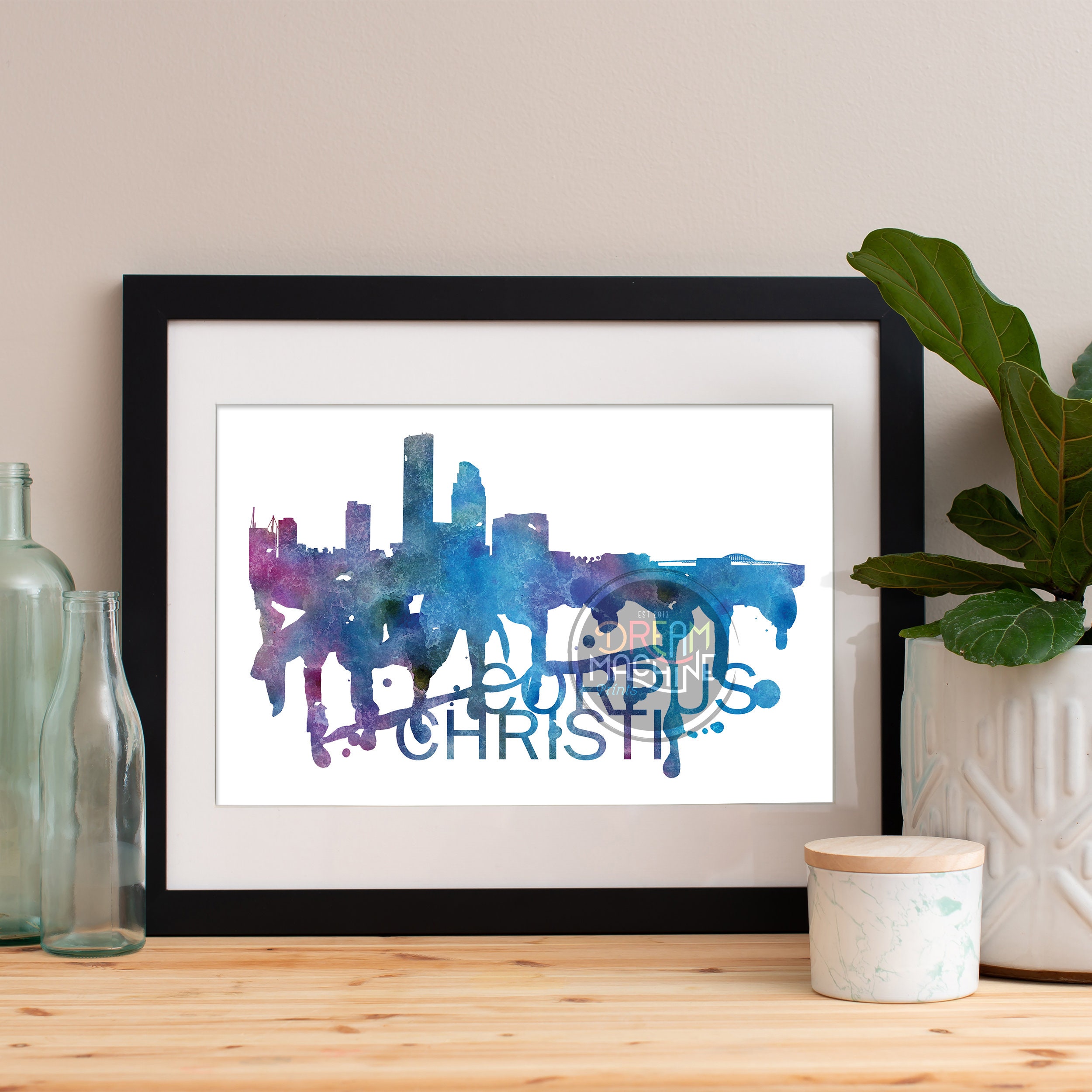 Corpus Christi Watercolor Skyline, Art, Poster, Print