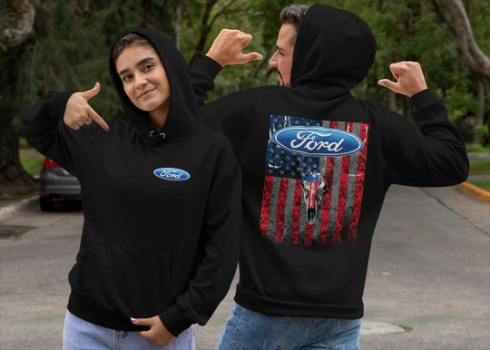 Ford Flag Two Sided Pullover Hoodie - American Car Unisex For Adults