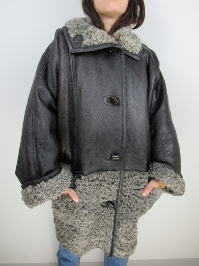 Shearling Genuine Leather Jacket Vintage 80S 90S