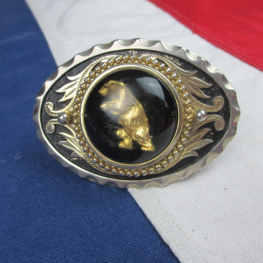 Vintage 1970's Grizzly Bear Western Wear Belt Buckle Nickel Silver Brass Acrylic Polar California Golden Oval Cowboy Wildlife Predator