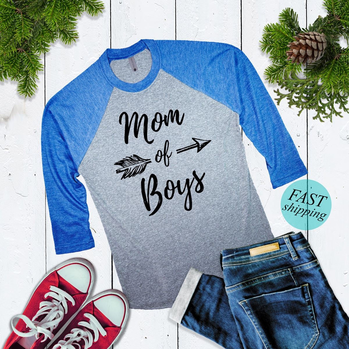 Cute Mom Of Boys Baseball Shirt Raglan 3/4 Sleeve Mother Christmas Gift For