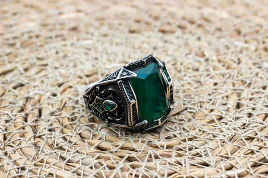 Paraiba Men's Ring, Handmade Turkish Silver Ottoman Jewelry, Gift For Him, 925K Sterling