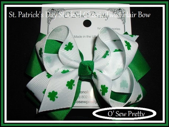 st. Patrick's Day Hair Bows, Irish Shamrock Emerald Green Paddy's Princess Bows