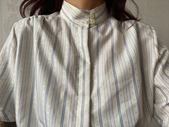 Vintage Jacquard Cotton Blend Short Sleeve Blouse/ Top/ L