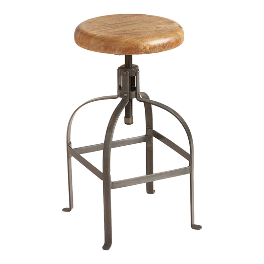 Round Wood and Metal Adjustable Swivel Stool by World Market