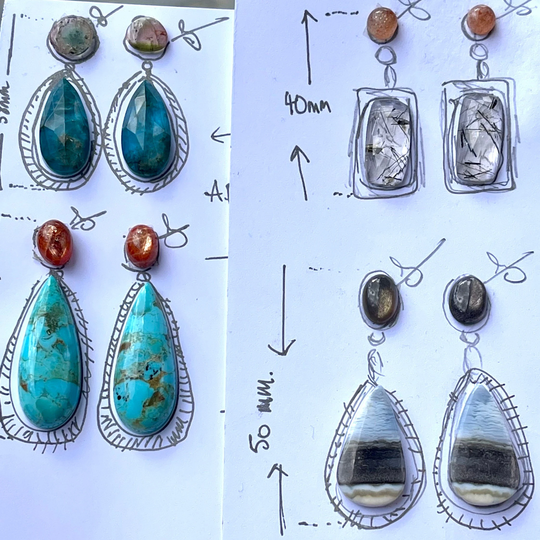 statement Gemstone Dangly Drop Silver Earrings