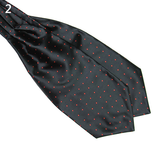 Men's Fashion Smooth Polka Dots Print Ascot Tie Neck Tie Silk Blend Scarf Cravat - black & red