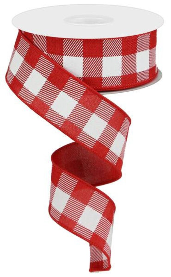 Red Buffalo Plaid Wired Ribbon By The Roll 1.5 White Check Valentine's Day Wreath Supplies 10 Yard Roll