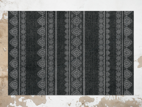 Rug Of Napkins On Dark Background Vinyl Mat, Black Floor Gray Rug, Ethnic Linoleum Kitchen Decor, Art Mat