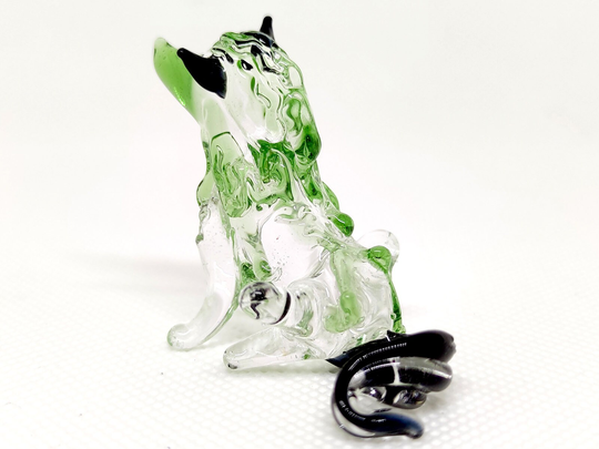 Fox Sit Miniature Figurines Animals Hand Blown Glass Art Collectible Gift Decorate, Clear Green