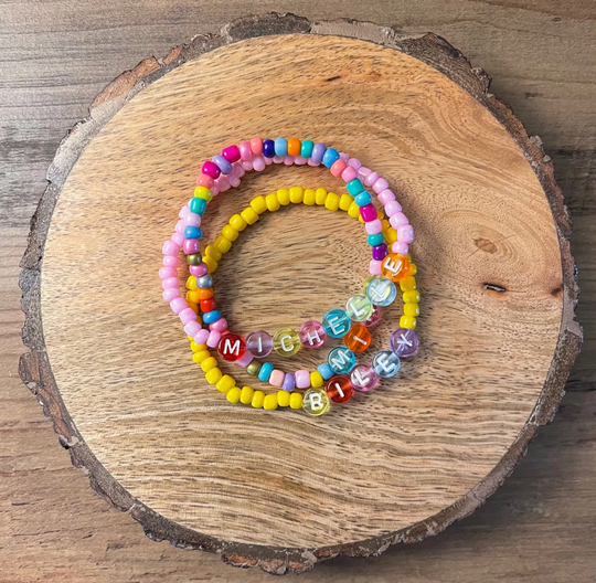 Custom Bead Bracelet, Name Kids Stretchy Necklace, Girls Bracelet