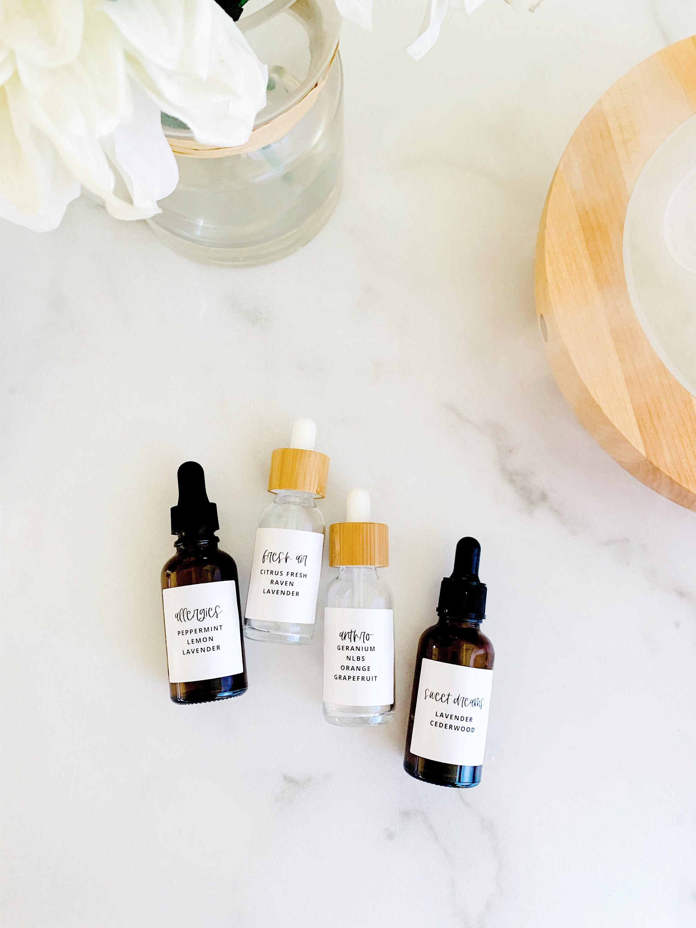 Diffuser Blend Labels | 1.5 Square Dropper Custom Label Modern Glossy Sticker Essential Oil Gifts