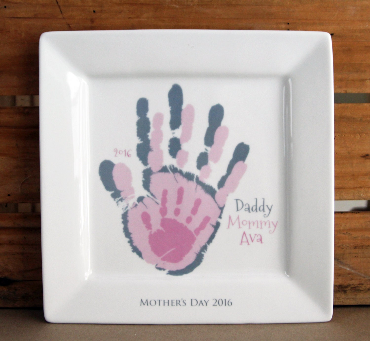 Family Layered Handprint Ceramic Keepsake Plates & Platters Mother's Day, Father's Grandparents
