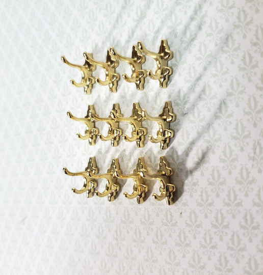 Dollhouse Wall Coat Hooks Set Of 12 Metal 112 Scale Miniature Gold Finish 1/2"