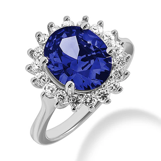 4.75Ct Oval Tanzanite & Fine Diamond Halo Cocktail Ring 18K White Yellow Rose Gold