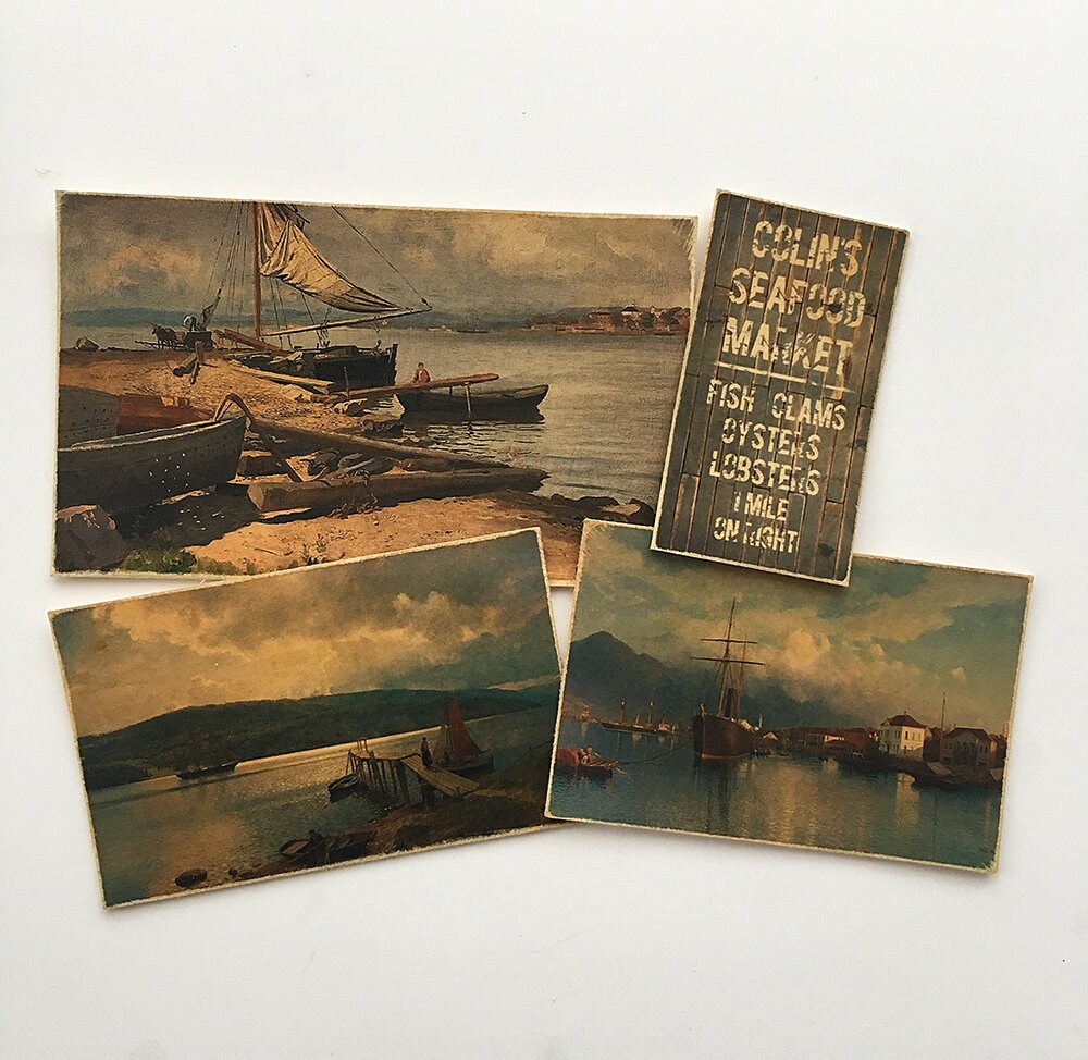 Miniature Dollhouse Painting Art Prints Sea Set Of 4