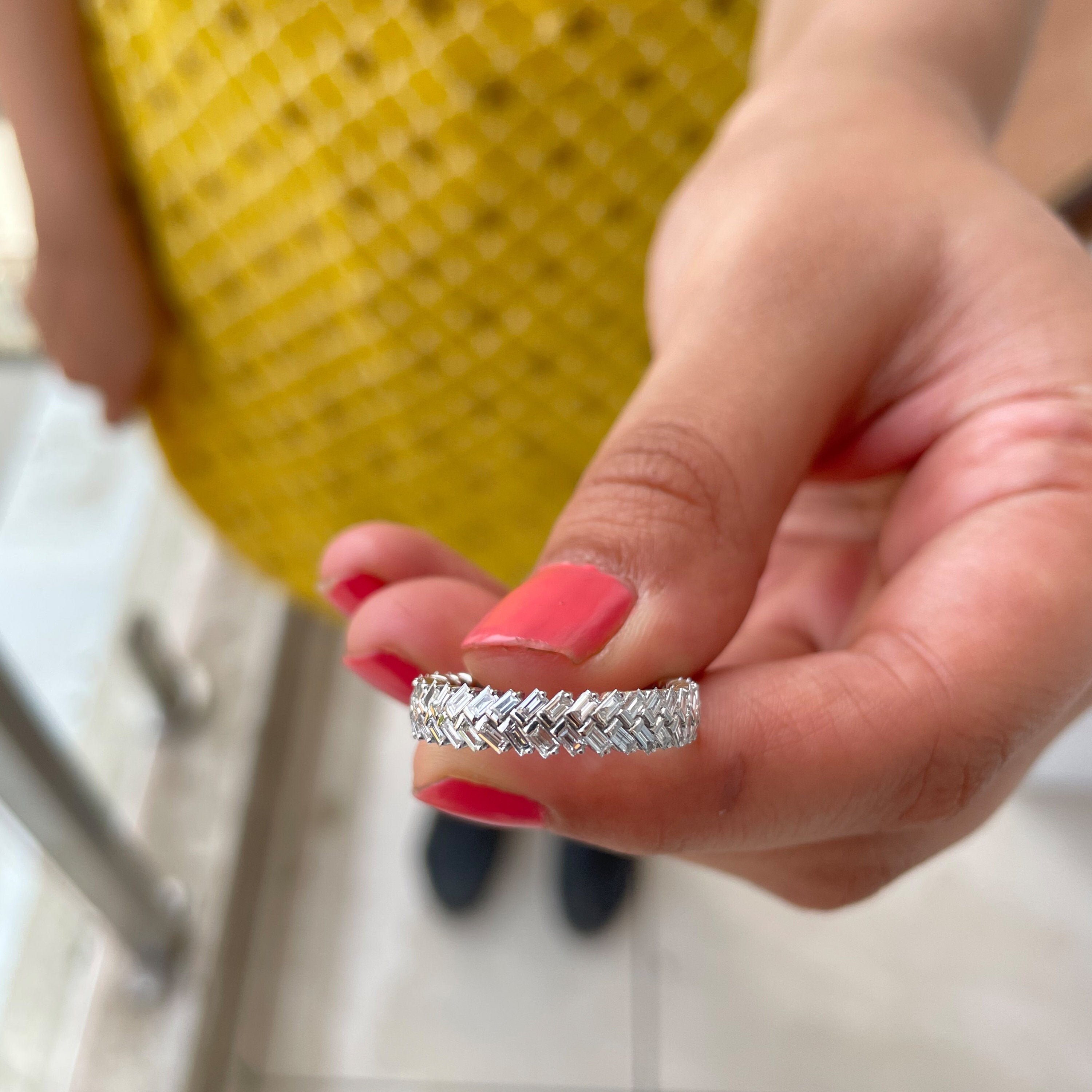 1.50 Ct Braided Diamond Ring, Eternity Wedding Band, Baguette Full Ring