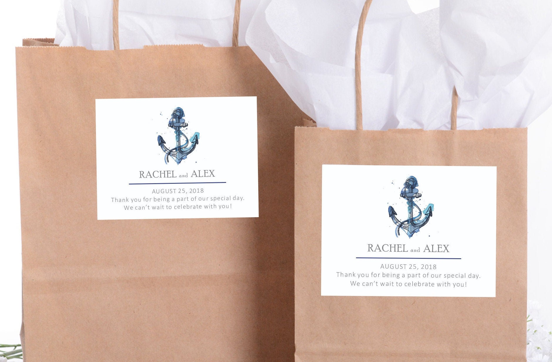 Nautical Wedding Stickers - Welcome Bag Box Favor Custom Labels #wdib-222