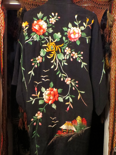 Silky Rayon/Silk Blend? 40S Hand Embroidered Kimono/Robe/Coat/Duster Gorgeous Florals