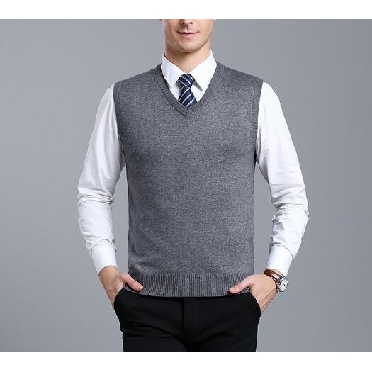 Men's Wool Blend Relax Fit Vest Knit V-Neck Sweater - 02, L