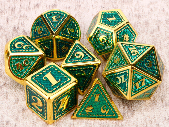 Gold Green Metal Dice Set/Heavy Dnd D20 D12 D10 D8 D6 D4 Polyhedral For Fans Of Dungeons & Dragons Rpg Dice, D&d
