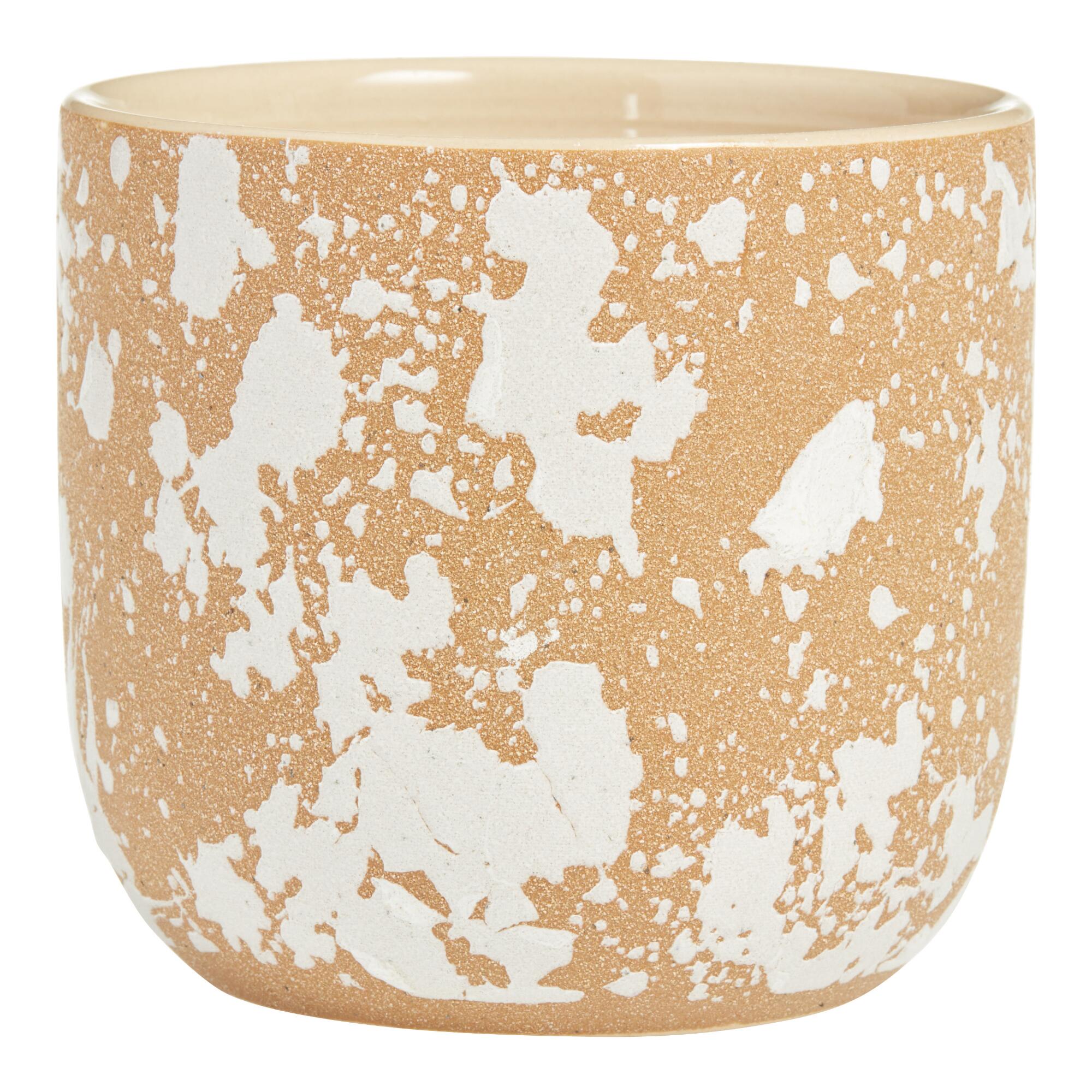 Brown And White Textured Dappled Ceramic Planter: Brown/Natural by World Market