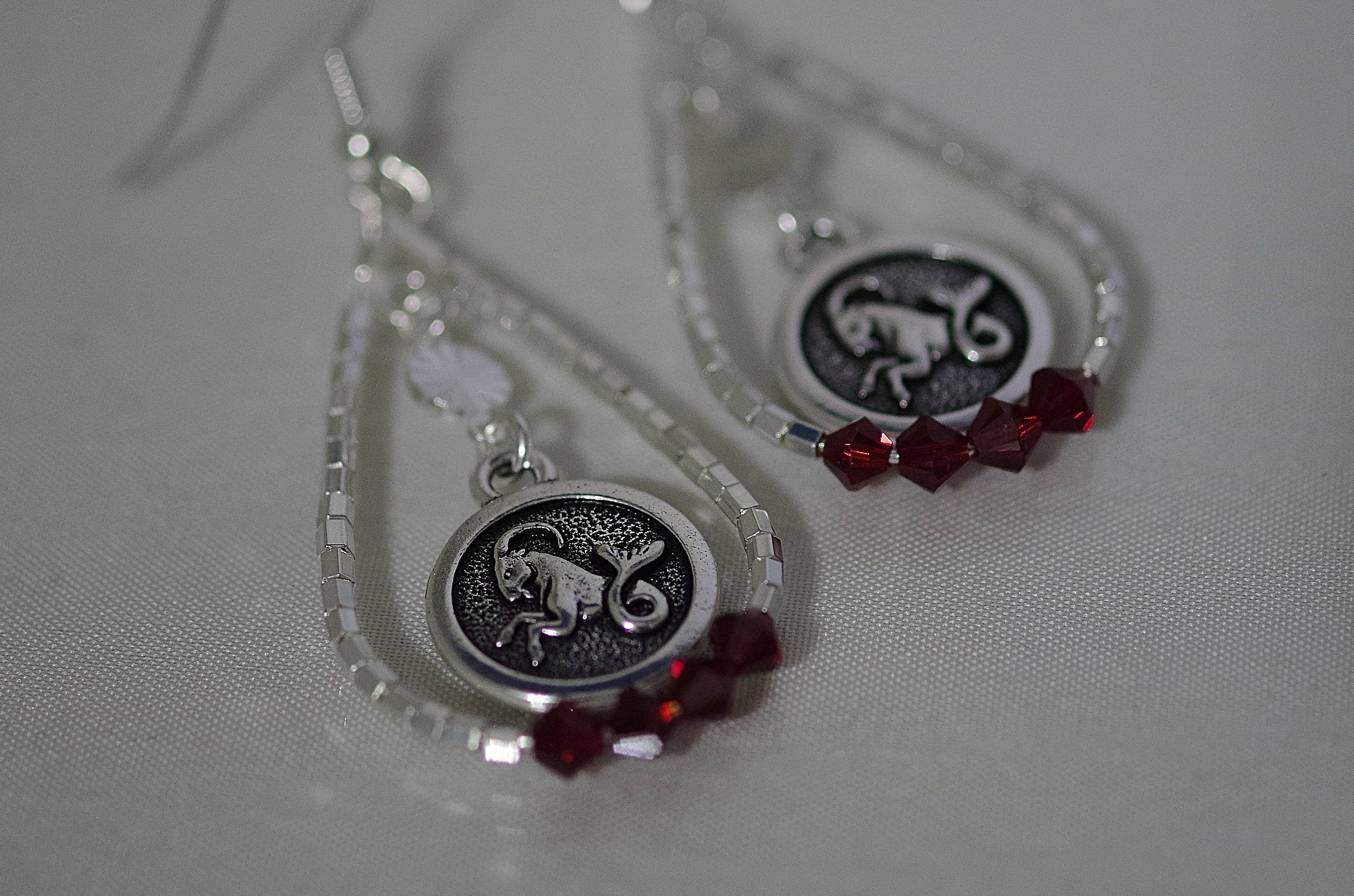 Astrology/Zodiac Sun Sign Earrings - All Signs Swarovski Crystal Tierracast Charm Shown With Capricorn & Garnet Silver