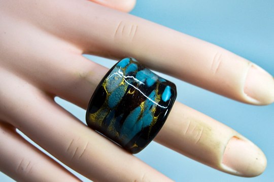Blue Tone, Glass Womens Fashion Ring, Size 8