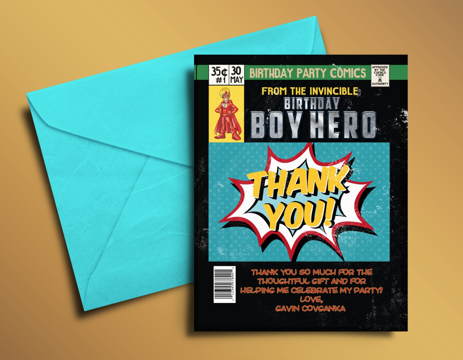 Super Hero Birthday Invitations, Thank You Card, Invitation, Party, Comic Invite, You, Comic