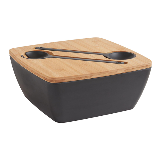 Black Bamboo Fiber Serving Bowl and Salad Servers Set - Melamine by World Market
